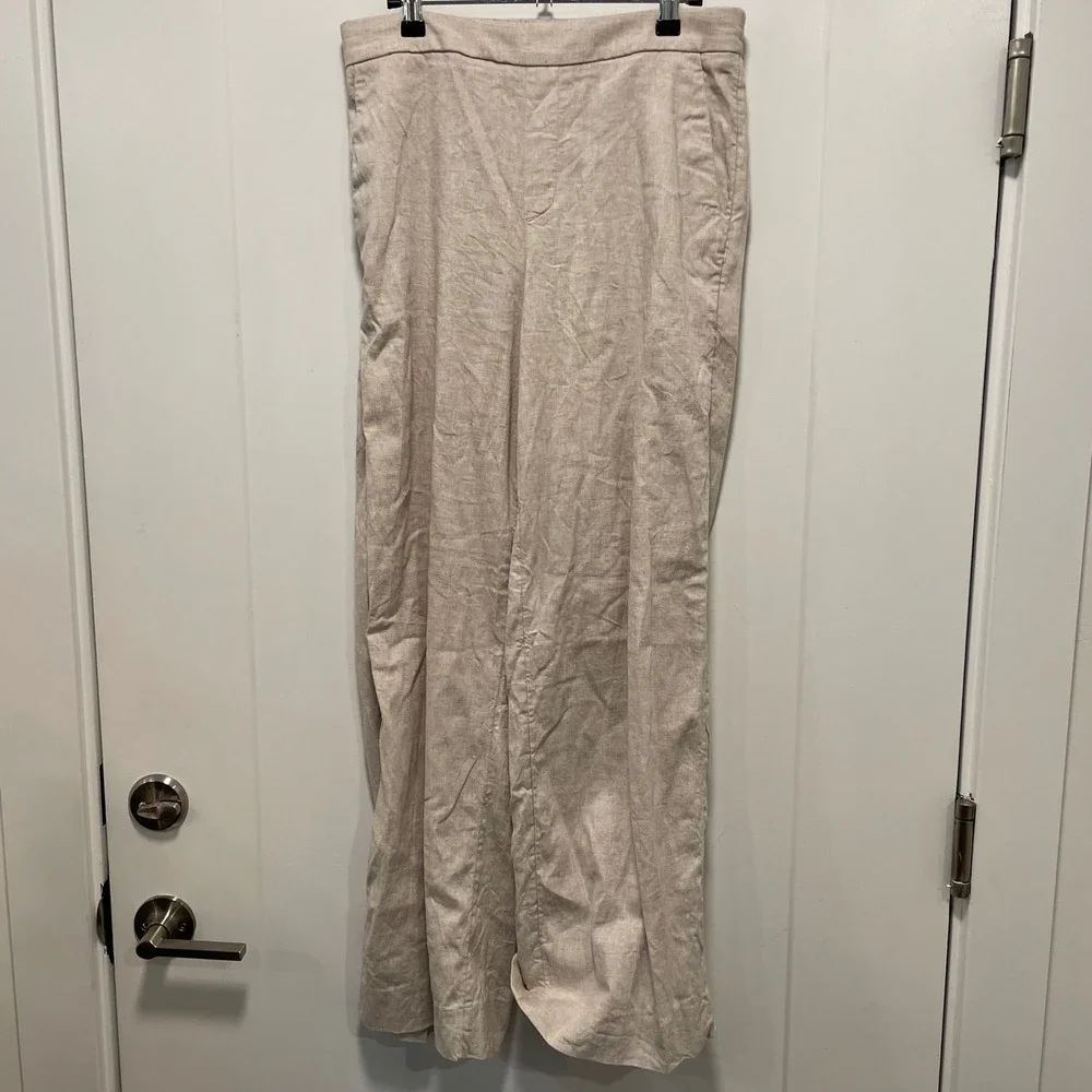 Banana Republic Linen Blend Wide Leg High Rise Pants Beige Oatmeal Womens Small